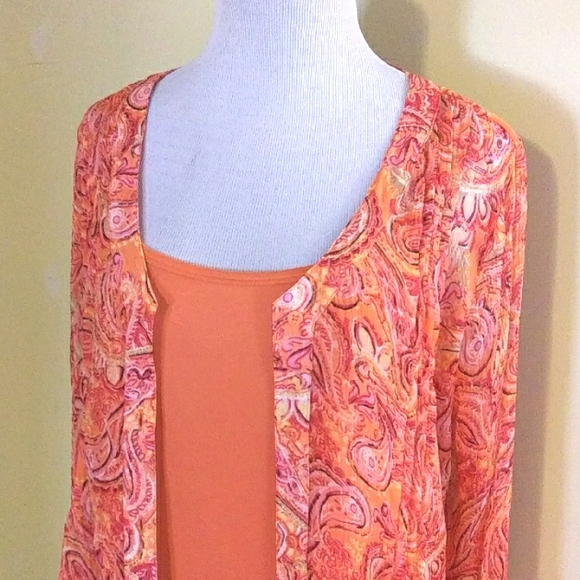 Kim Rogers Orange Coral Long Sleeve Buttoned Tunic with Camisole - Picture 5 of 10